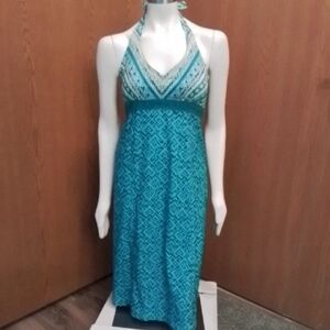 Athleta Aqua Green Backless Halter Dress, Poly/Spandex, Size 10 Tall